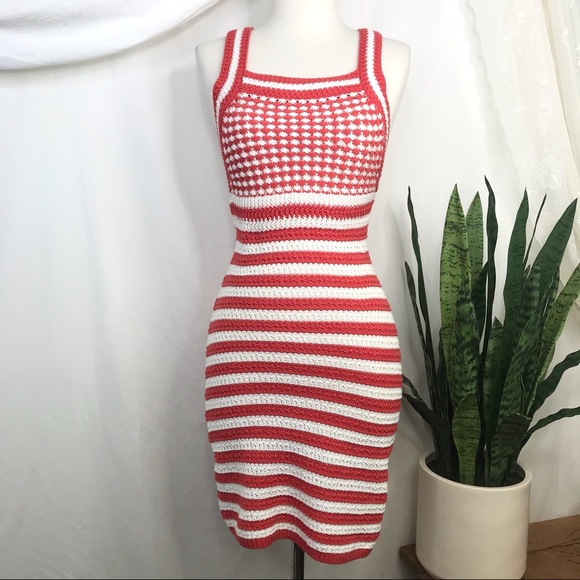 UO Maura Red & White Striped Crochet Dress Size XS - Picture 1 of 13